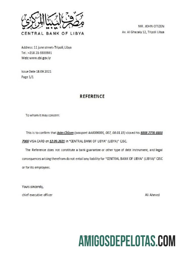 Referência de encerramento do Banco Central da Líbia amostra